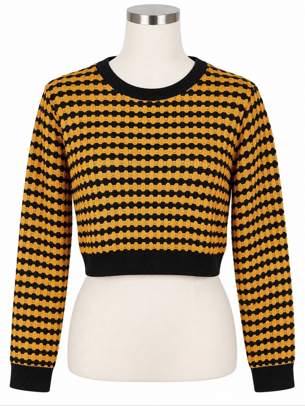 NWT Zara Striped Knit Cropped Sweater Orange Black Crewneck Pullover Women Sz L